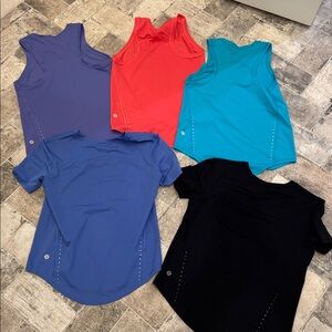 LULULEMON Bundle Lot of 5 tank/short sleeve tops. Size 0/2